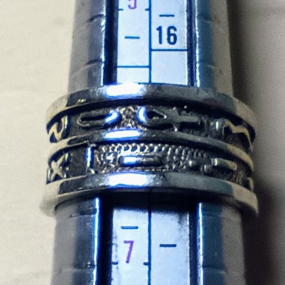 Vintage 925 Sterling Silver Wide Ring with Hieroglyphs- Size 6 1/4